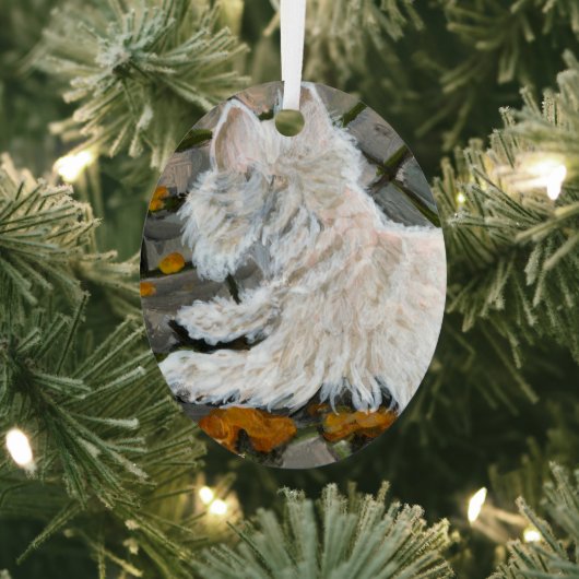 Herfst verlaat Westie op patio Metalen Ornament (Insitu)