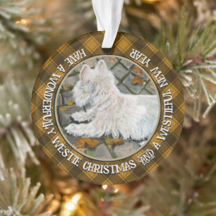 Herfst verlaat Westie op patio Ornament