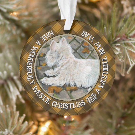 Herfst verlaat Westie op patio Ornament (Boom)