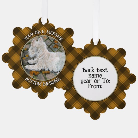 Herfst verlaat Westie op patio Ornament Kaart (Voorkant / Achterkant)