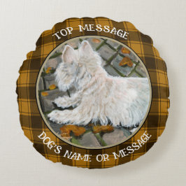 Herfst verlaat Westie op patio Rond Kussen