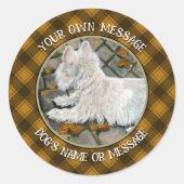 Herfst verlaat Westie op patio Ronde Sticker (Voorkant)