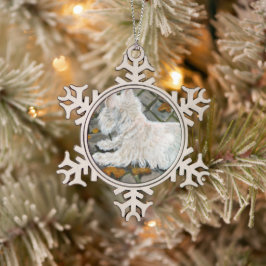 Herfst verlaat Westie op patio Tin Sneeuwvlok Ornament