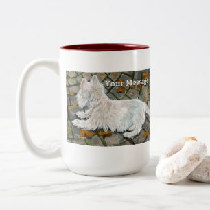 Herfst verlaat Westie op patio Tweekleurige Koffiemok