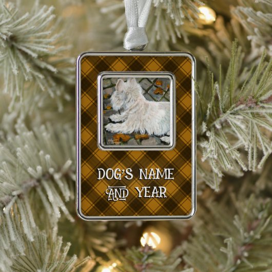 Herfst verlaat Westie op patio Verzilverd Omlijst Ornament (Boom)