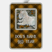 Herfst verlaat Westie op patio Verzilverd Omlijst Ornament (Voorkant)