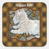 Herfst verlaat Westie op patio Vierkante Sticker (Voorkant)