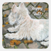 Herfst verlaat Westie op patio Vierkante Sticker (Voorkant)