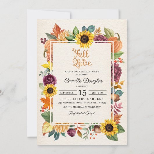 Herfst Verlaat Zonnebloem Bruids Douche Uitnodigin Kaart (Voorkant)