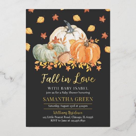 Herfst verliefd op Baby Baby shower Folie Uitnodiging (Voorkant)