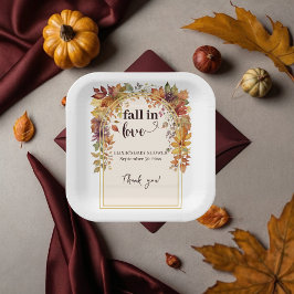 Herfst verliefd op Baby herfstbladeren douche Papieren Bordje