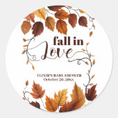 Herfst verliefd op herfstbladeren Baby shower Ronde Sticker (Voorkant)