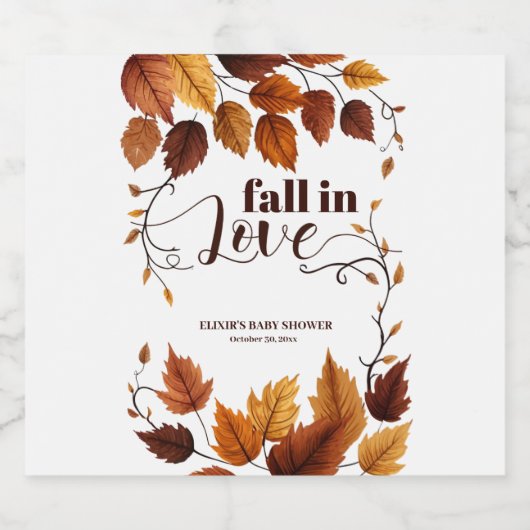 Herfst verliefd op herfstbladeren Baby shower Sparkling Wijnetiket (Enkel label)