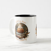 herfst verliefd op lezen tweekleurige koffiemok (Voorkant links)