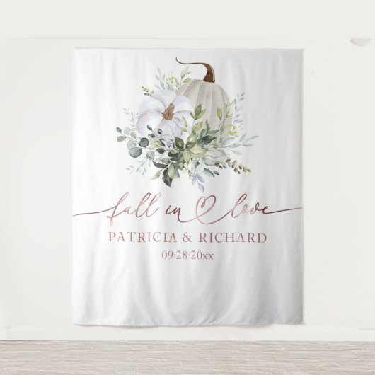 Herfst Verliefd Pompoen Huwelijksachtergrond Wandkleed (Voorkant)