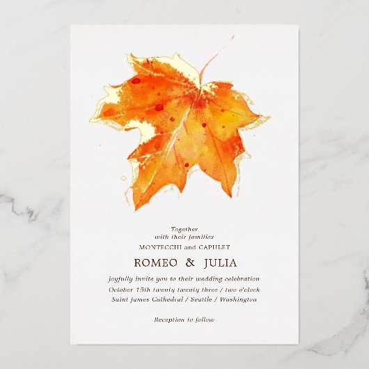 Herfst Verliefd Trouwen Folie Uitnodiging (Voorkant)