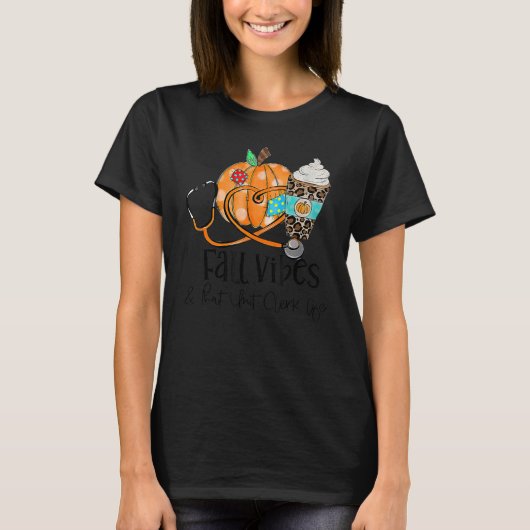 Herfst Vibes and Unit Clerk Life Pumpkin Leopard T-shirt (Voorkant)
