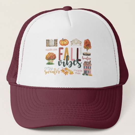 Herfst Vibes Autumn Favorieten Rustieke Waterverf Trucker Pet (Voorkant)