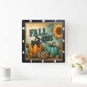 Herfst Vibes Autumn Plaid Pumpkins Vierkante Klok (Huis)