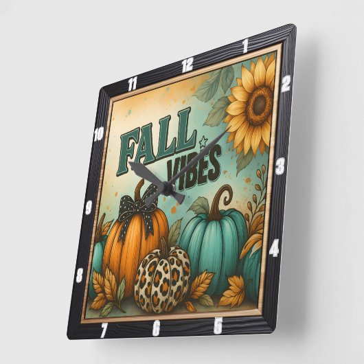 Herfst Vibes Autumn Plaid Pumpkins Vierkante Klok (Hoek)