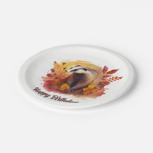 Herfst vibes Badger - Verjaardag Papieren Bordje (Gekanteld)