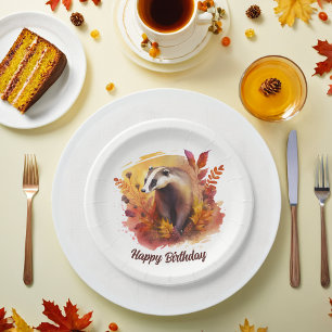 Herfst vibes Badger - Verjaardag Papieren Bordje