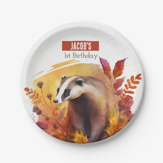 Herfst vibes Badger - Verjaardagsfeest - Papieren Bordje (Voorkant)
