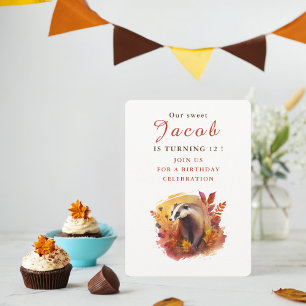 Herfst vibes Badger - Verjaardagsuitnodiging Kaart