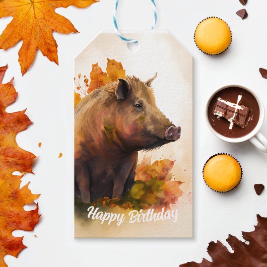 Herfst vibes Boar - Verjaardag Cadeaulabel