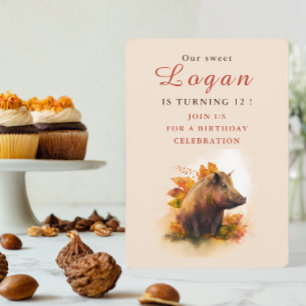 Herfst vibes Boar - Verjaardagsuitnodiging Kaart