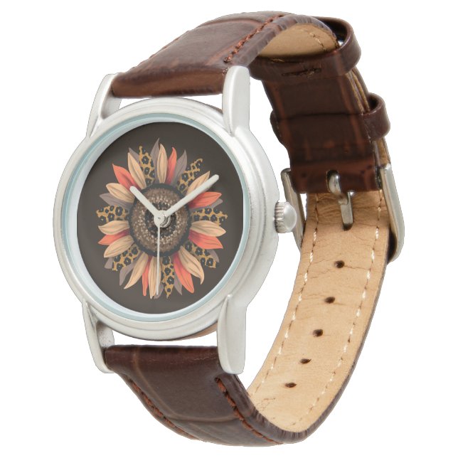 Herfst Vibes Boho Zonnebloem Herfst Vrouwen Elegan Horloge (Gekanteld)