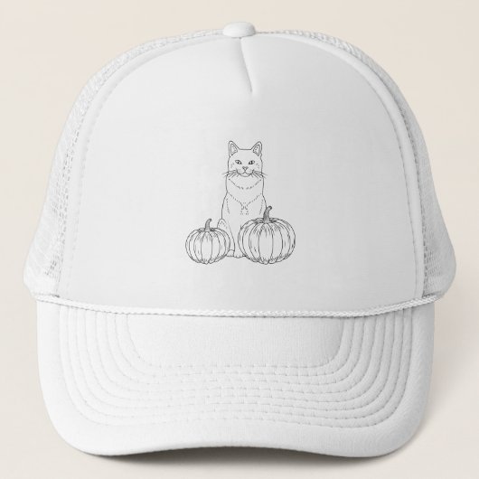 Herfst vibes cat met twee pompoenen Schattigee lij Trucker Pet (Voorkant)