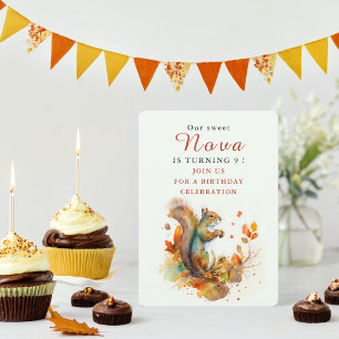 Herfst vibes Eekhoorn - Verjaardagsuitnodiging Kaa Kaart