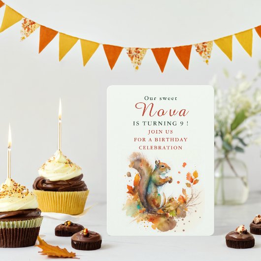 Herfst vibes Eekhoorn - Verjaardagsuitnodiging Kaa Kaart