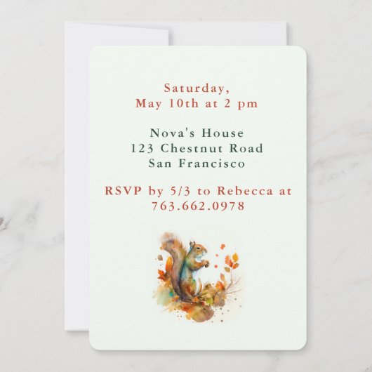 Herfst vibes Eekhoorn - Verjaardagsuitnodiging Kaa Kaart (Achterkant)