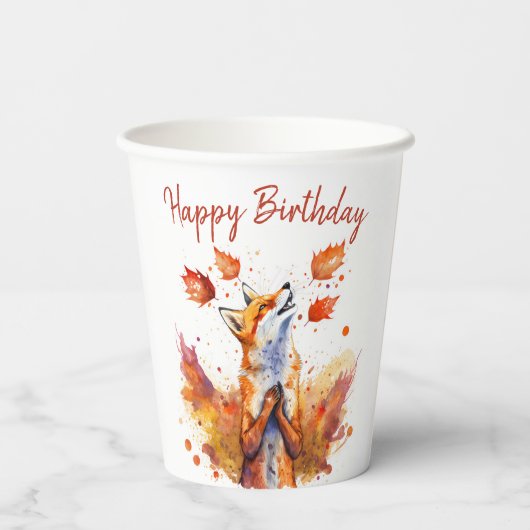 Herfst vibes Fox - Verjaardag Papieren Bekers (Achterkant)