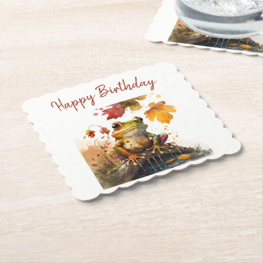 Herfst vibes Frog - Verjaardag Kartonnen Onderzetters (Gebogen)
