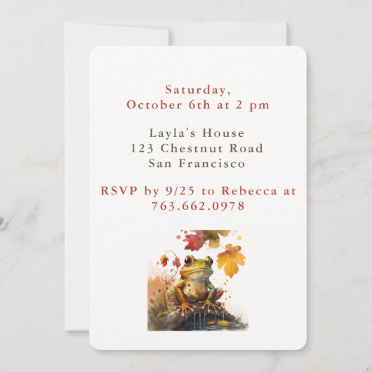 Herfst vibes Frog - Verjaardagsuitnodiging Kaart (Achterkant)