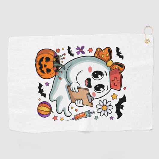 Herfst Vibes Ghost Nurse Autumn Golfhanddoek (Horizontaal)