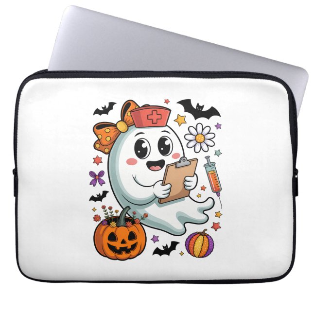 Herfst Vibes Ghost Nurse Autumn Laptop Sleeve (Voorkant)