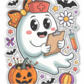 Herfst Vibes Ghost Nurse Autumn Sticker (Voorkant)