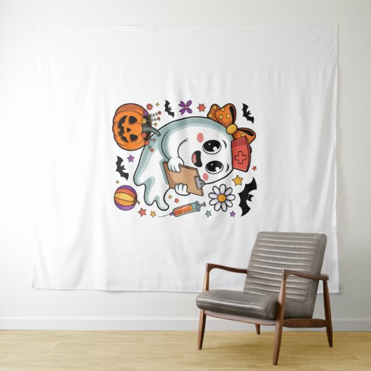 Herfst Vibes Ghost Nurse Autumn Wandkleed (In Situ (horizontaal))