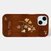 Herfst vibes gouden wijnstok tak bruin leer Case-Mate iPhone case (Achterkant (horizontaal))