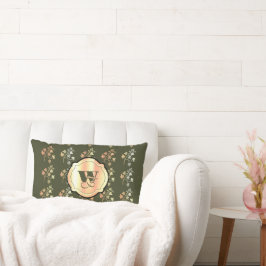 Herfst vibes gouden wijnstok tak op kaki Monogram Kussen