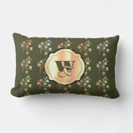 Herfst vibes gouden wijnstok tak op kaki Monogram Kussen