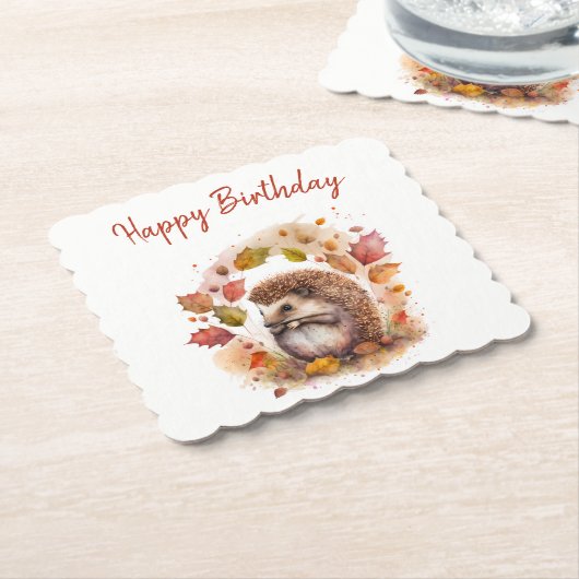 Herfst vibes Hedgehog - Verjaardag Kartonnen Onderzetters (Gebogen)