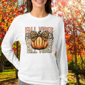 Herfst Vibes Leopard Bow Pumpkin Tshirt met lange 