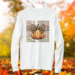 Herfst Vibes Leopard Bow Pumpkin Tshirt met lange 