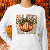Herfst Vibes Leopard Bow Pumpkin Tshirt met lange 