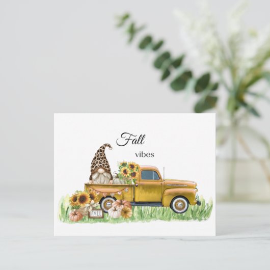 Herfst Vibes Leopard Gnome Sunflower Yellow Pickup Briefkaart (Staand voorkant)